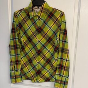 Tommy Hilfiger Lime Green Plaid Button-Down tapered Shirt